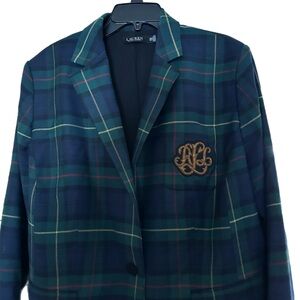 Lauren Ralph Lauren Blue and Green Plaid Blazer